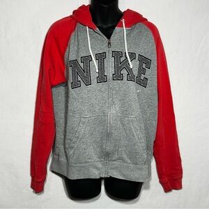 Nike Women's L Coral and Grey Full Zip Hooded Athletic Drawstring Jacket